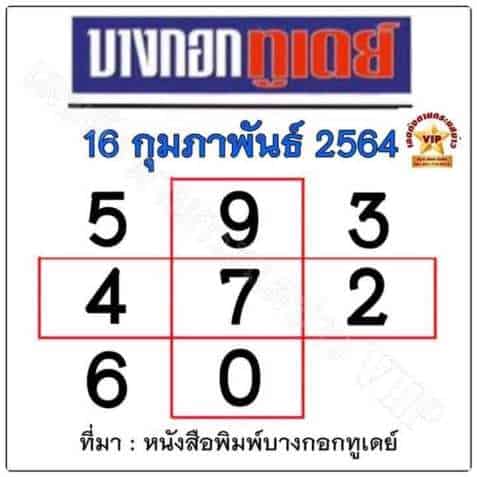 หวยบางกอกทูเดย์งวดวันที่ 16/2/64 งวดนี้ ล่าสุด