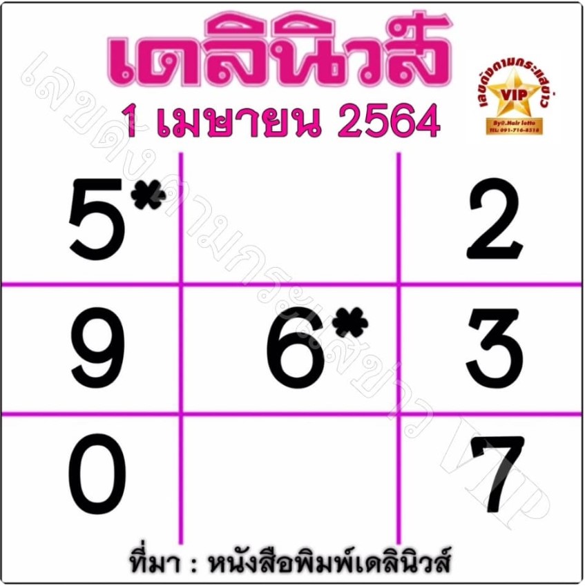 หวยเดลินิวส์งวดวันที่ 1/4/64