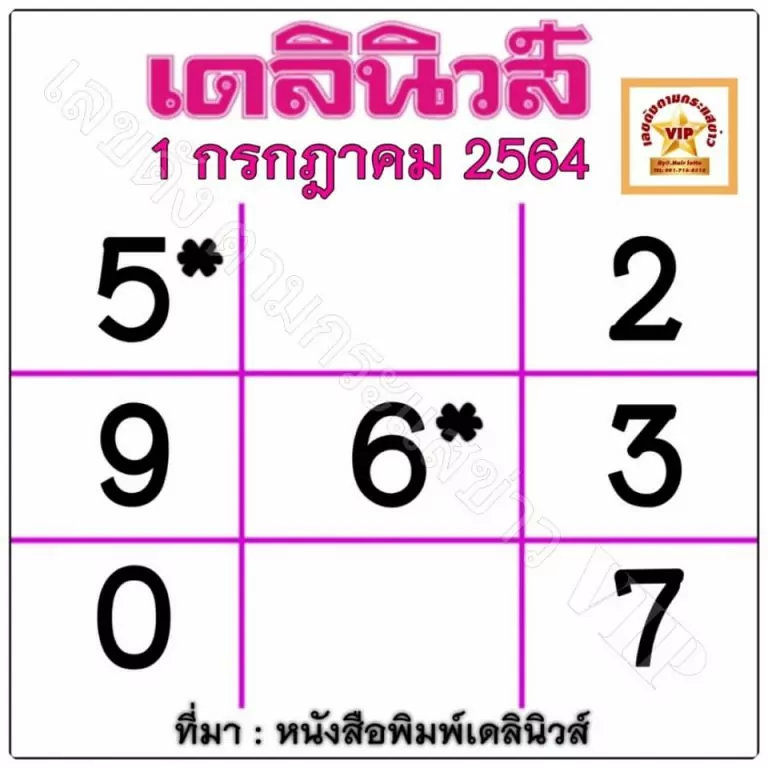 หวยเดลินิวส์งวดวันที่ 1/7/64 งวดนี้