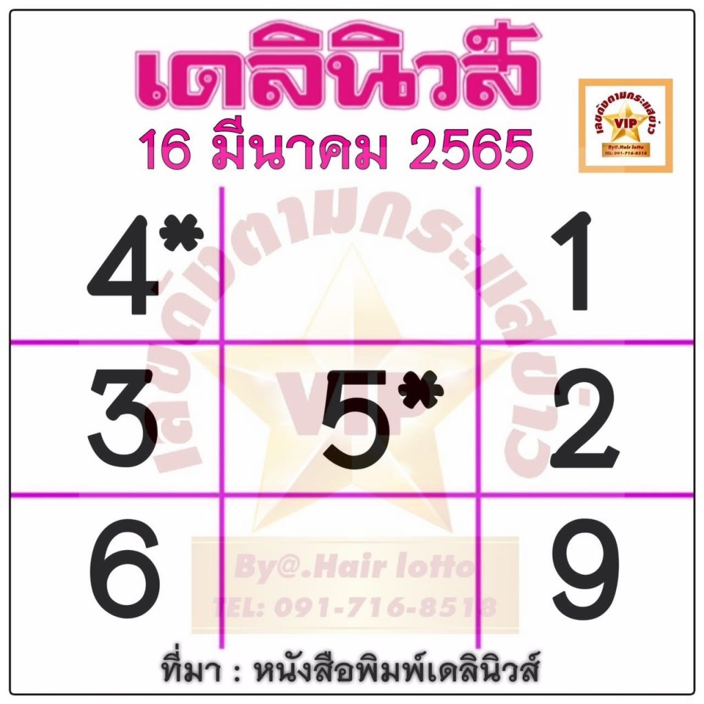 หวยเดลินิวส์ 16/03/65 งวดนี้