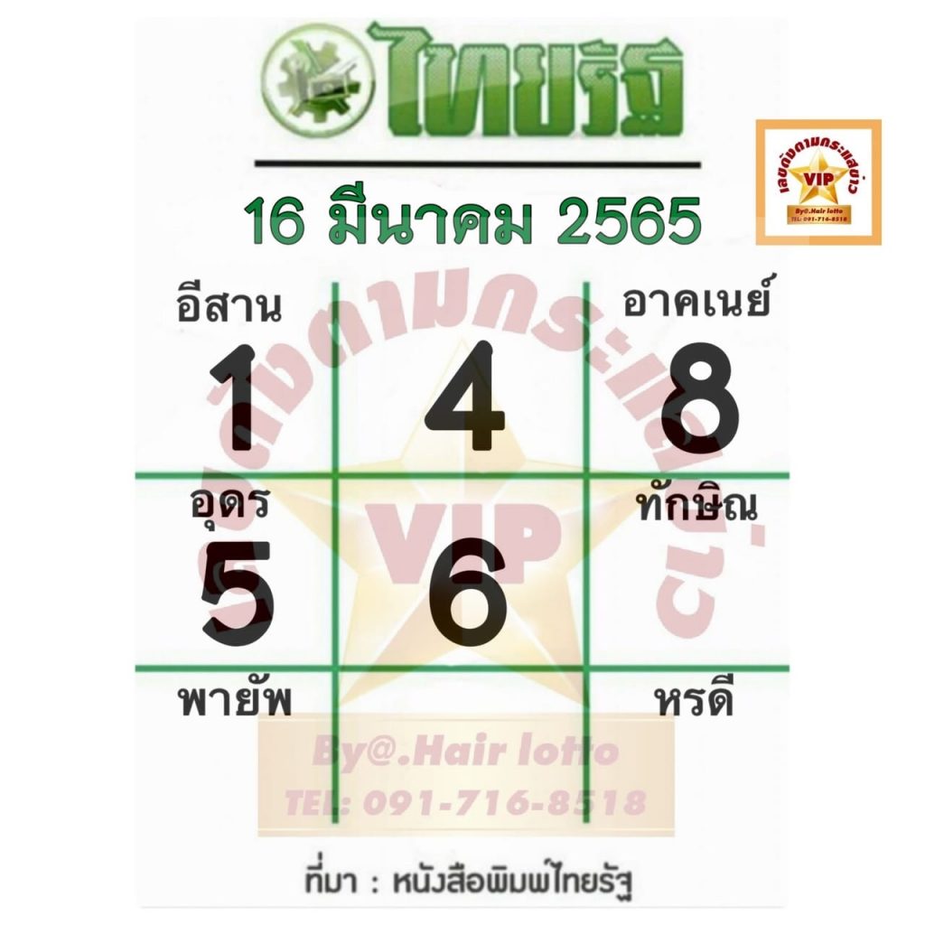 หวยไทยรัฐ 16/03/65 งวดนี้