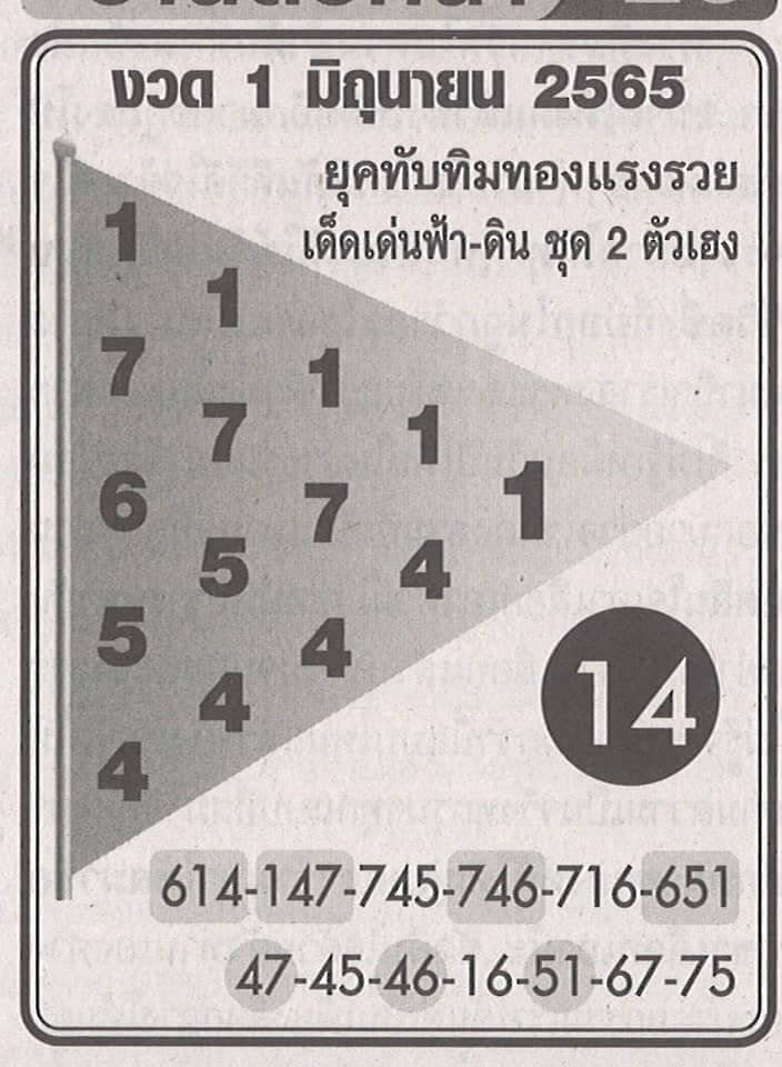 เลขเด็ด หวยทับทิมทอง 1/6/65