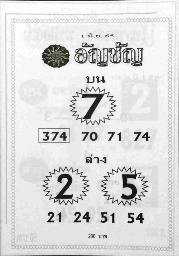 เลขเด็ด หวยอัญชัญ 1/6/65