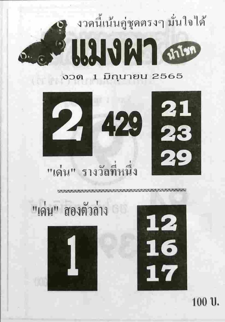 เลขเด็ด หวยแมงผา 1/6/65