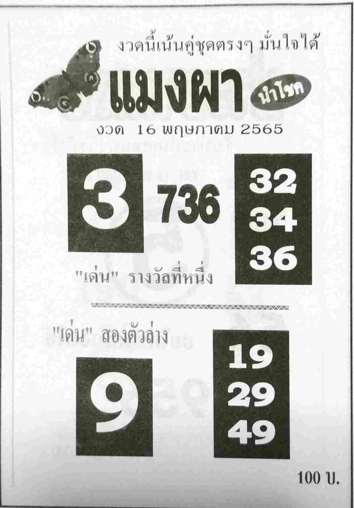 หวยแมงผา 16/5/65