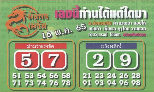 เลขเด็ด มังกรเมรัย 16/5/65