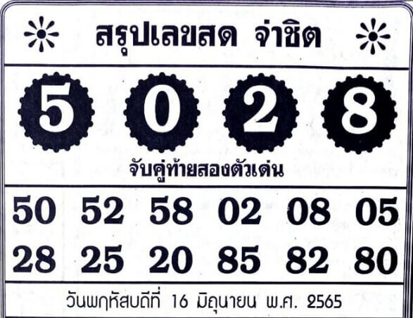 เลขเด็ด หวยจ่าชิต 16/6/65