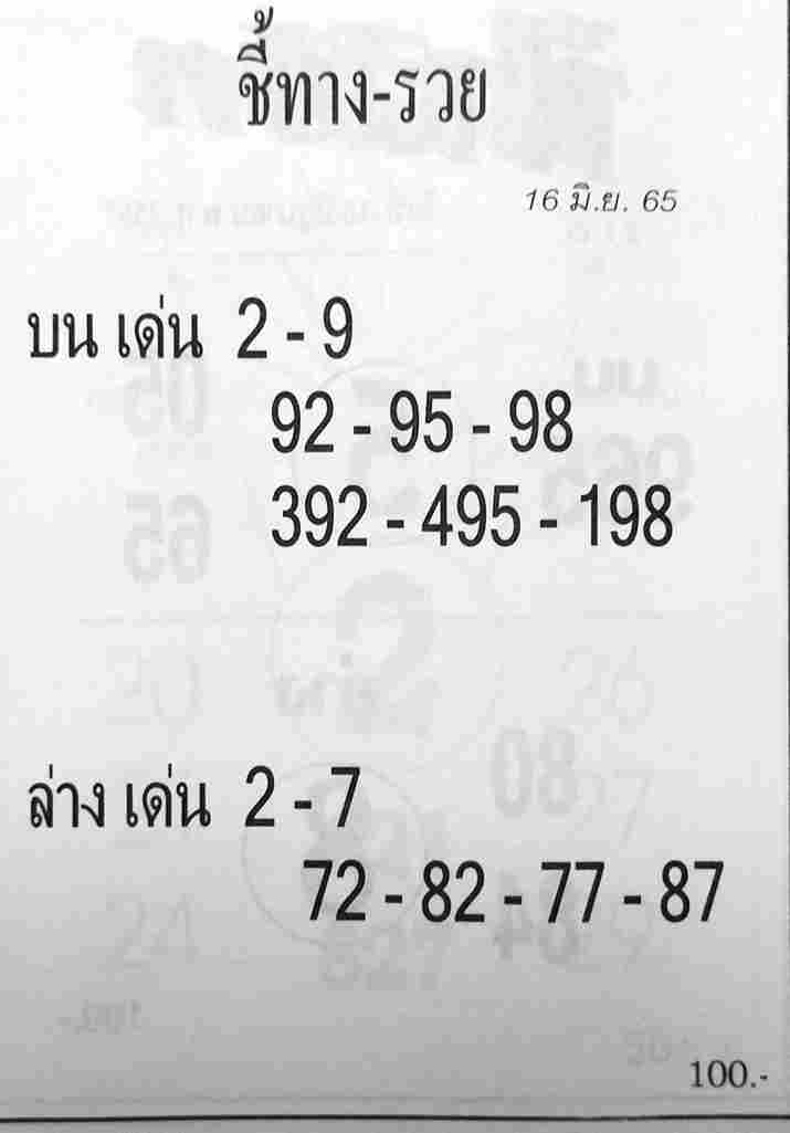 เลขเด็ด หวยชี้ทางรวย 16/6/65