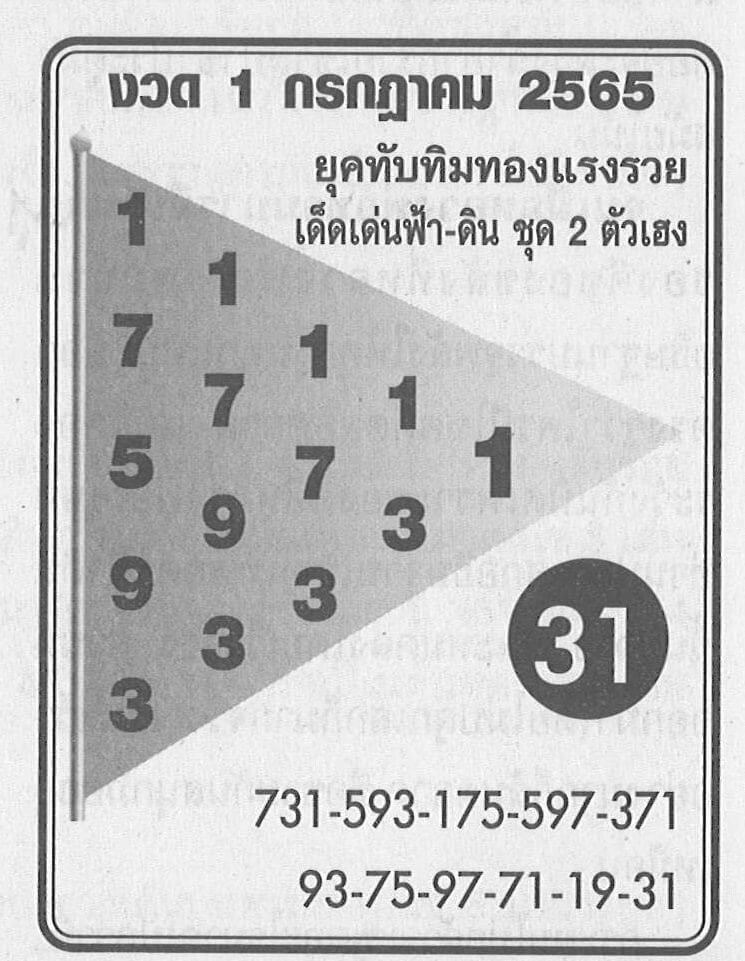 หวยซอง หวยทับทิมทอง 1/7/65