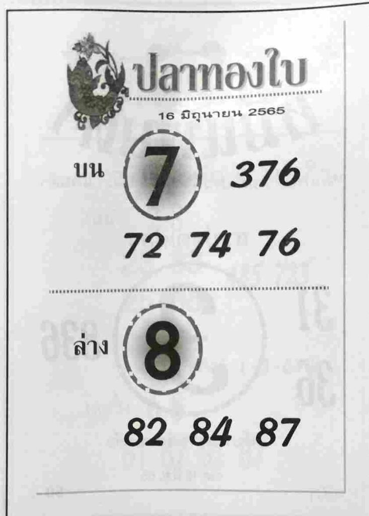 เลขเด็ด หวยปลาทองใบ 16/6/65