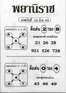 เลขเด็ด หวยพยานิราช 16/6/65