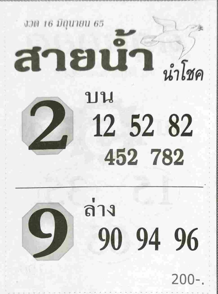 เลขเด็ด หวยสายน้ำ นำโชค 16/6/65