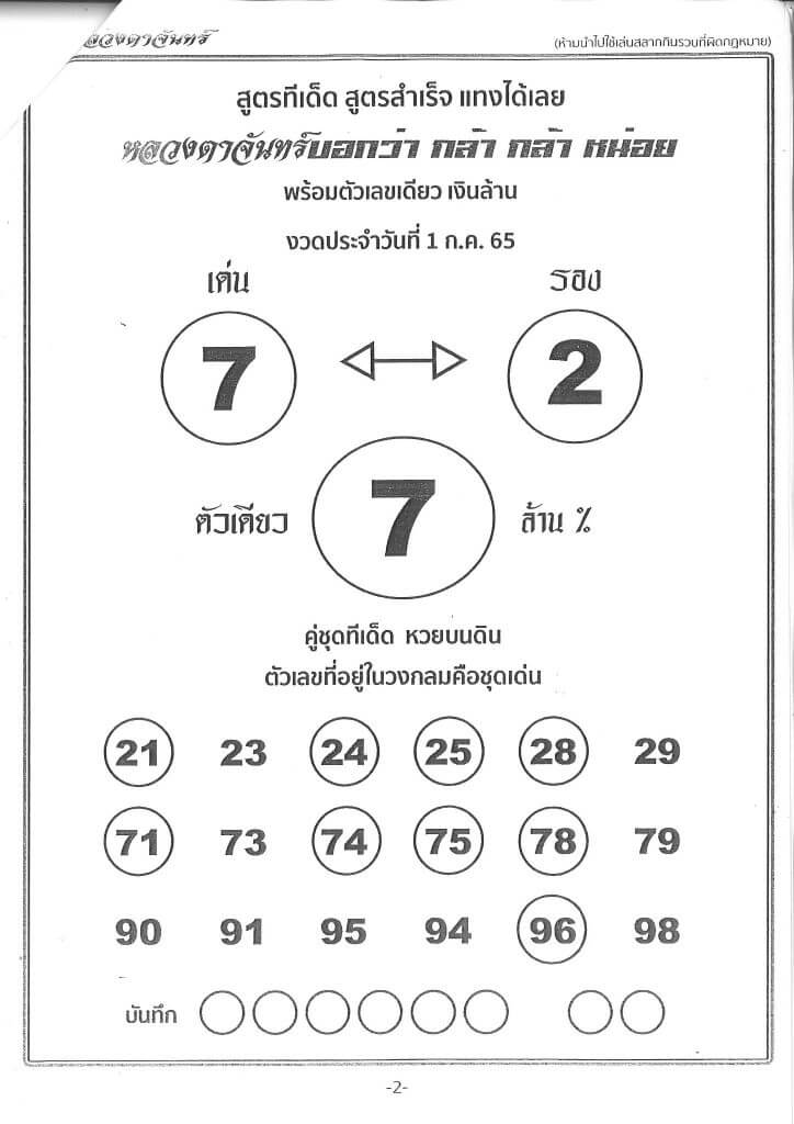 หวยซอง หวยหลวงตาจันทร์ 1/7/65