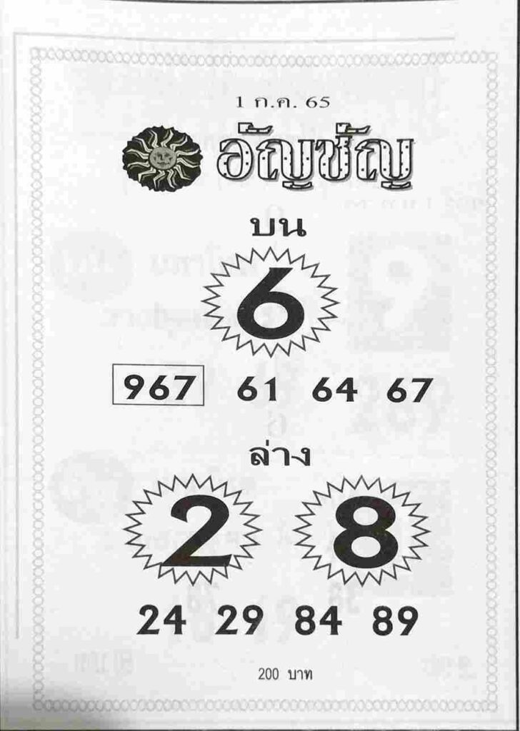 เลขเด็ด หวยอัญชัญ 1/7/65