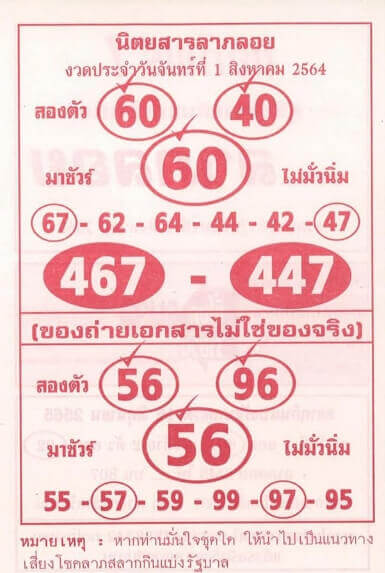 เลขเด็ด หวยลาภลอย 1/8/65