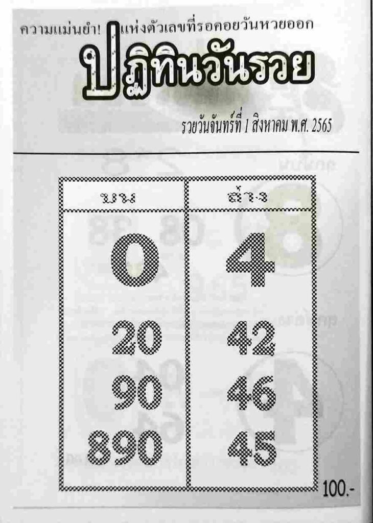 เลขเด็ด หวยปฏิทินวันรวย 1/8/65