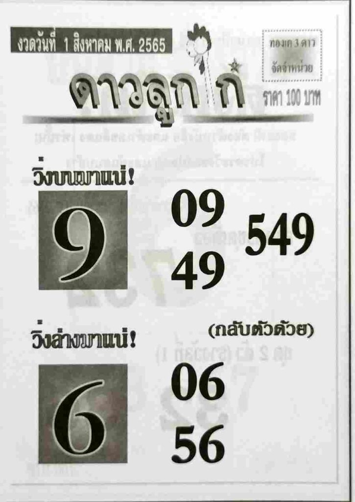 เลขเด็ด หวยดาวลูกไก่ 1/8/65