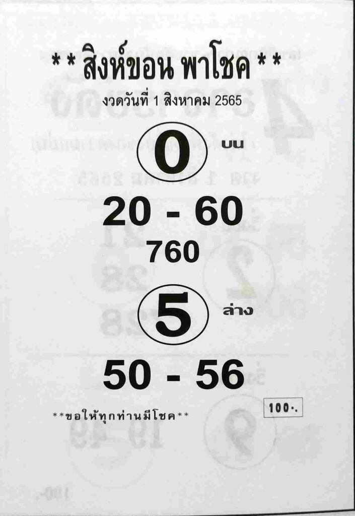 เลขเด็ด หวยสิงห์ขอน 1/8/65