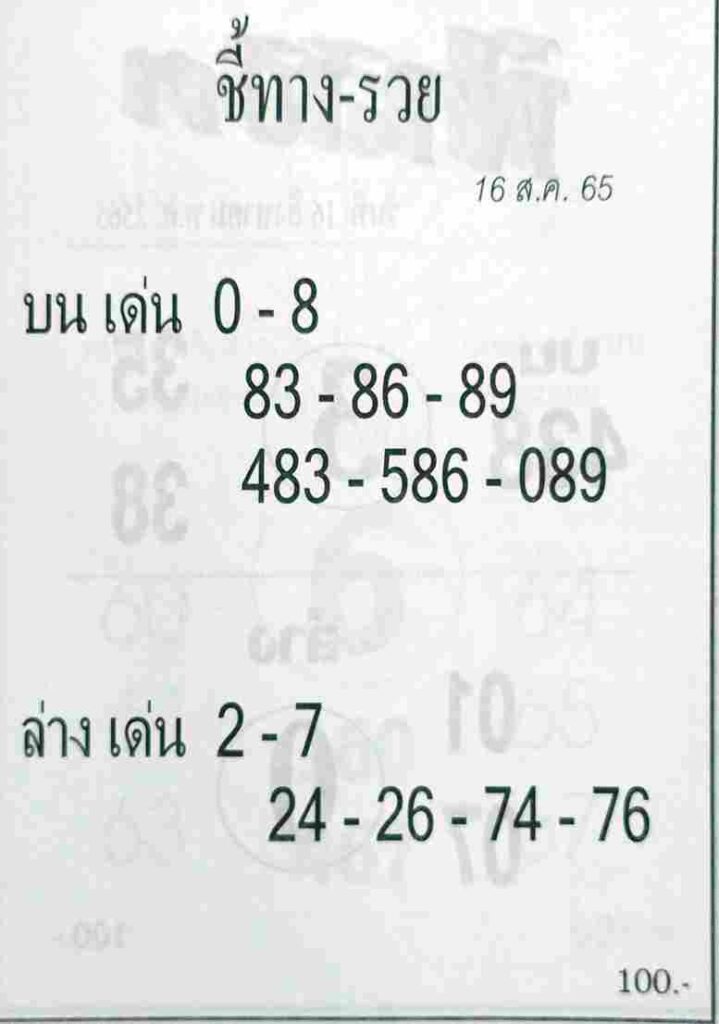 เลขเด็ด หวยชี้ทางรวย 16/8/65 แม่นจริงรวยจริง