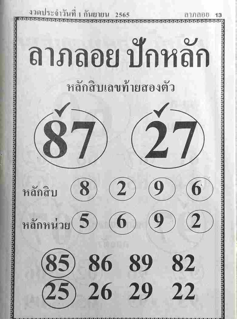 หวยซอง หวยลาภลอย ปักหลัก 1/9/65