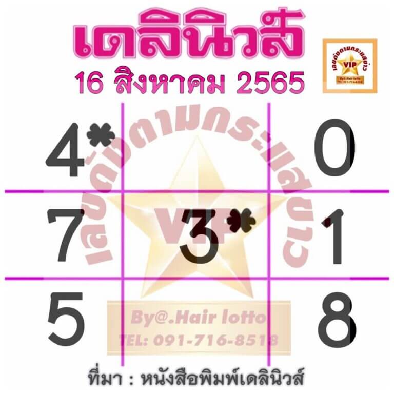 เลขเด็ด หวยเดลินิวส์ 16/8/65