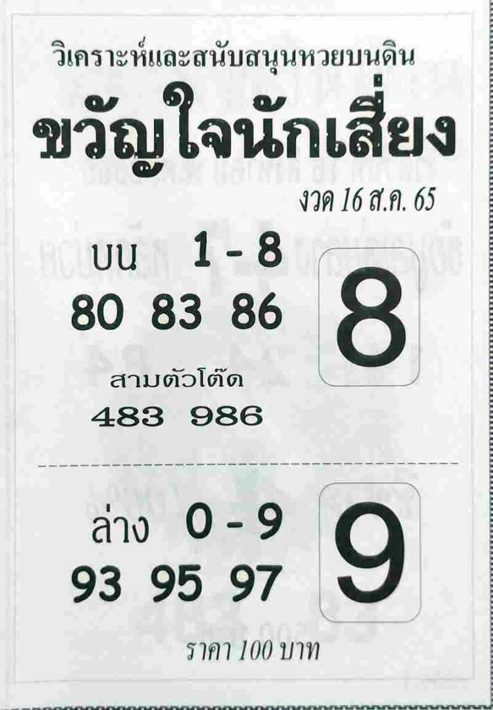 หวยซอง หวยขวัญใจนักเสี่ยง16/8/65