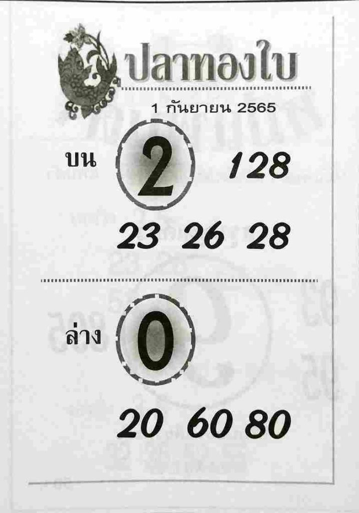 หวยซอง หวยปลาทองใบ1/9/65