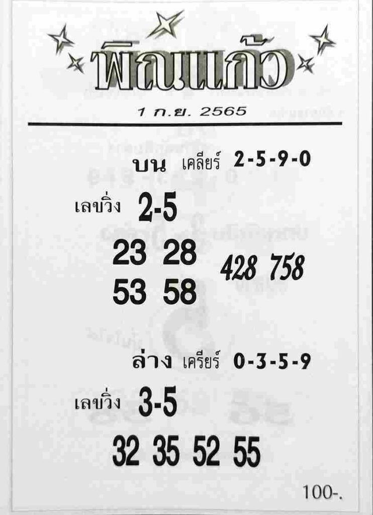 เลขเด็ด หวยพิณแก้ว 1/9/65