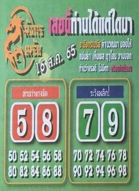 เลขเด็ด หวยมังกรเมรัย 16/8/65