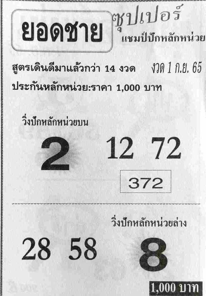 เลขเด็ด หวยยอดชาย 1/9/65