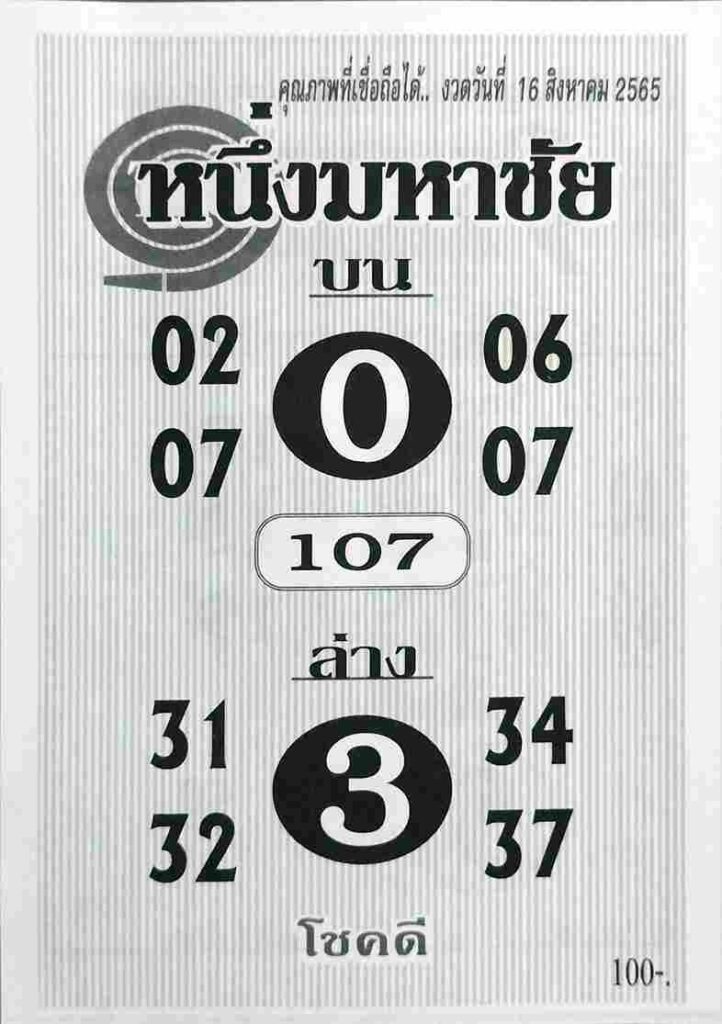 เลขเด็ด หวยหนึ่งมหาชัย 16/8/65