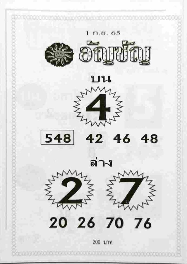 เลขเด็ด หวยอัญชัญ 1/9/65