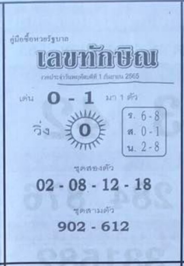 หวยซอง หวยเลขทักษิณ1/9/65