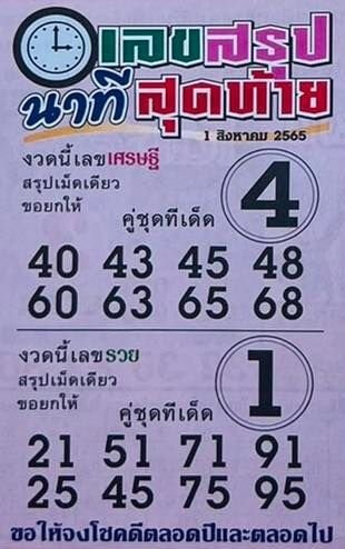 หวยซอง เลขสรุปนาทีสุดท้าย1/8/65