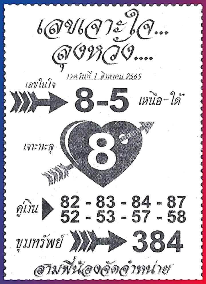 หวยซอง เลขเจาะใจลุงหวัง1/8/65