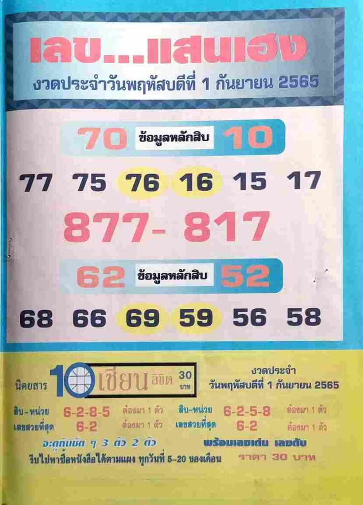 หวยซอง เลขแสนเฮง1/9/65