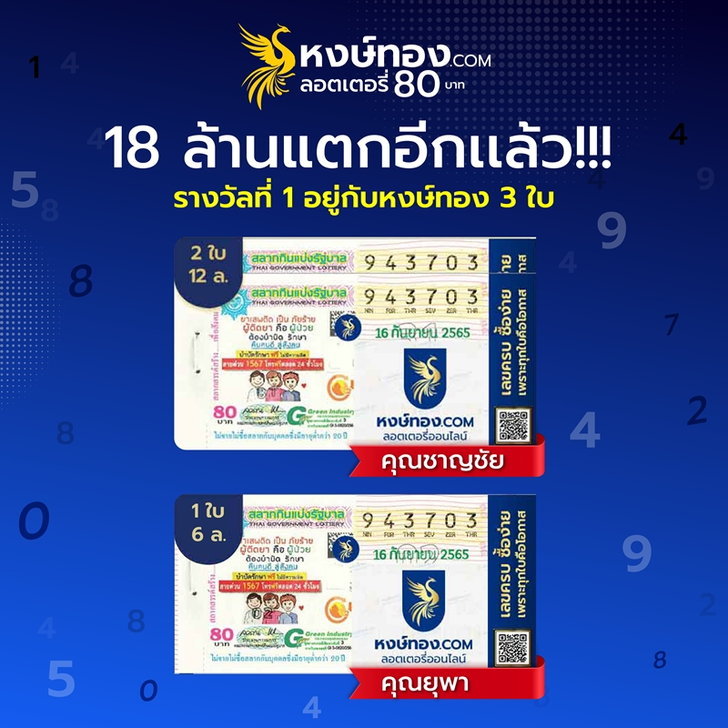 ข่าวหวย รางวัลที่ 1 หงส์ทอง 18 ล้าน