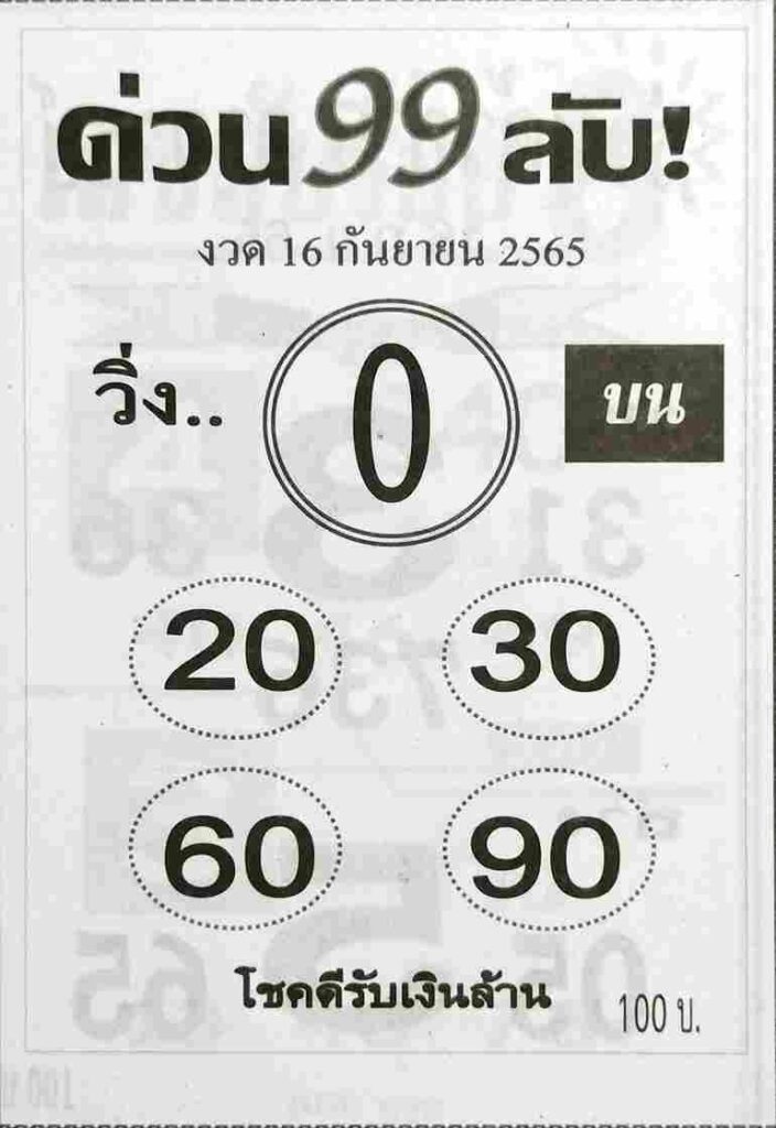 เลขเด็ด หวยด่วน99ลับ 16/9/65