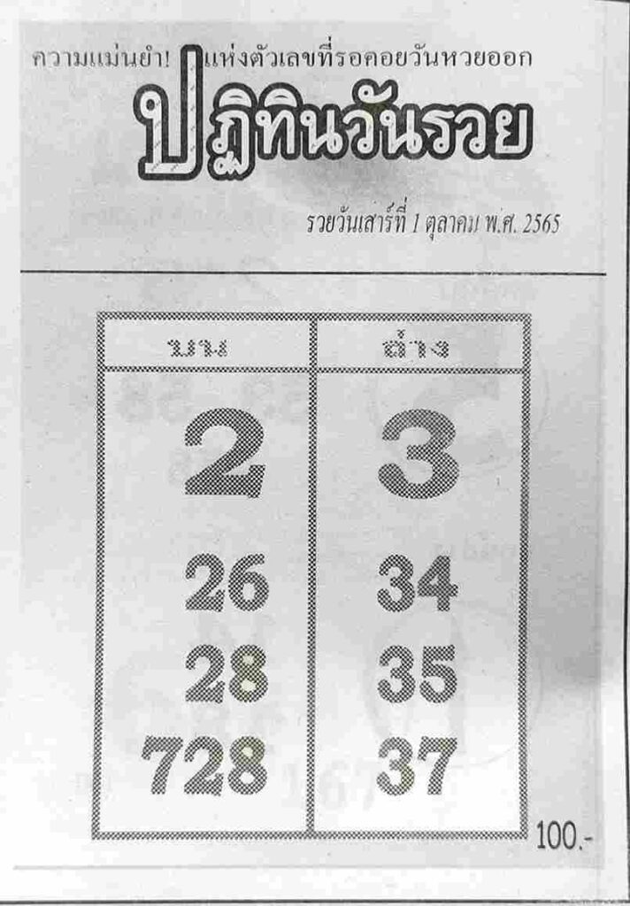 เลขเด็ด หวยปฏิทินวันรวย 1/10/65