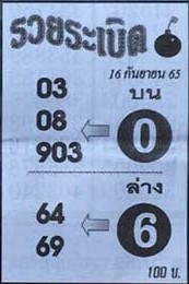 เลขเด็ด หวยรวยระเบิด 16/9/65