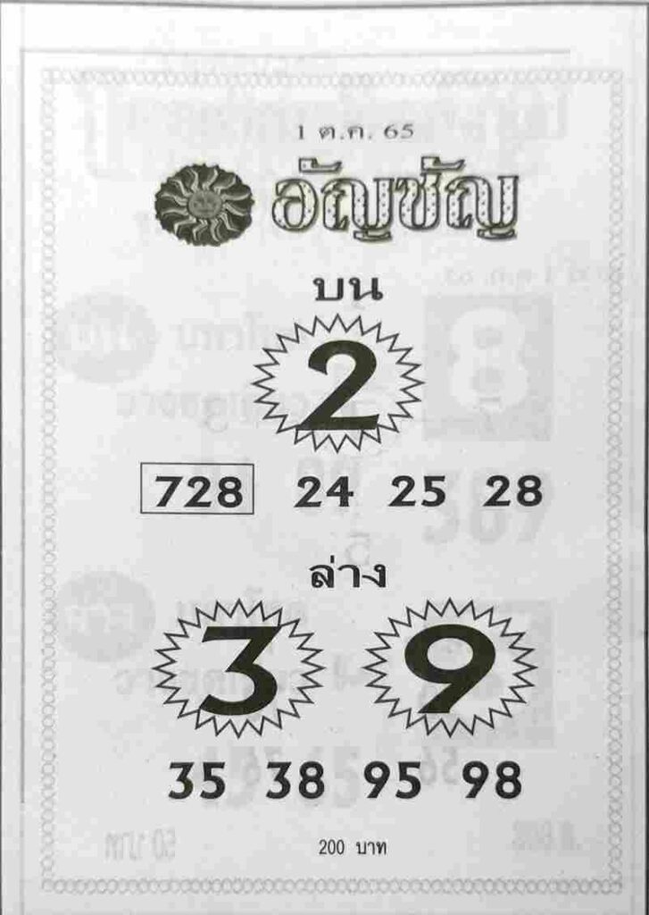 เลขเด็ด หวยอัญชัญ 1/10/65