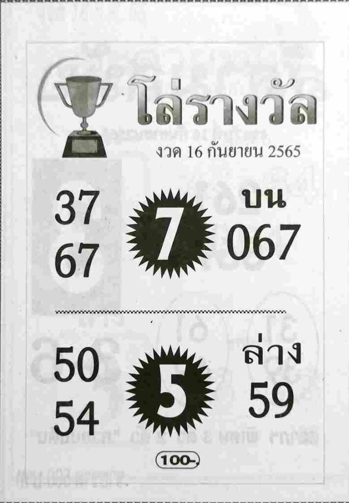 หวยซอง หวยโล่รางวัล16/9/65