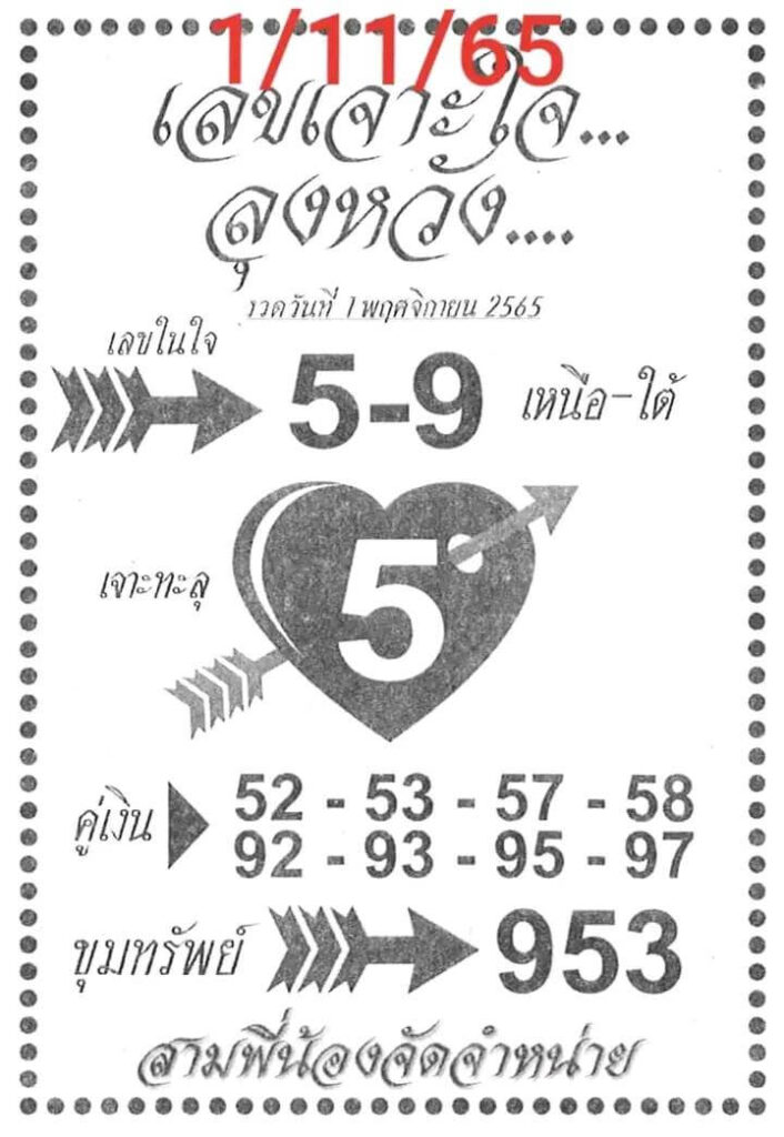 เลขเด็ด เลขเจาะใจลุงหวัง 1/11/65