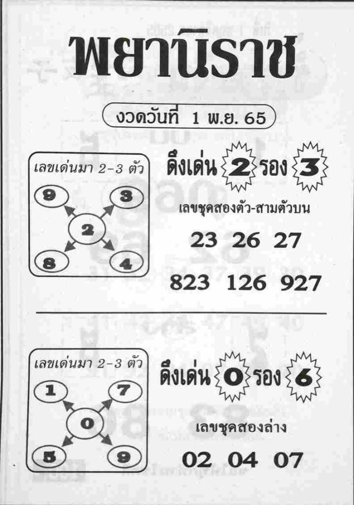 เลขเด็ด หวยพยานิราช1-11-65