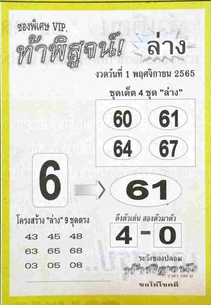 เลขเด็ด หวยท้าพิสูจน์ล่าง 1-11-65