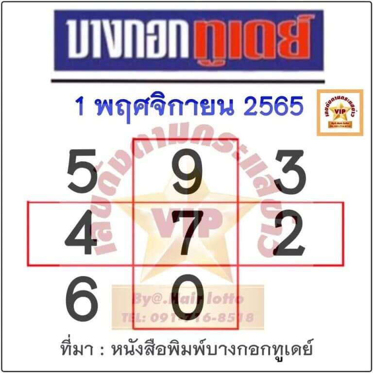 เลขเด็ด หวยบางกอกทูเดย์ 1-11-65