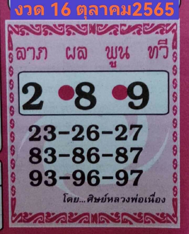 หวยซอง หวยศิษย์หลวงพ่อเนื่อง16/10/65