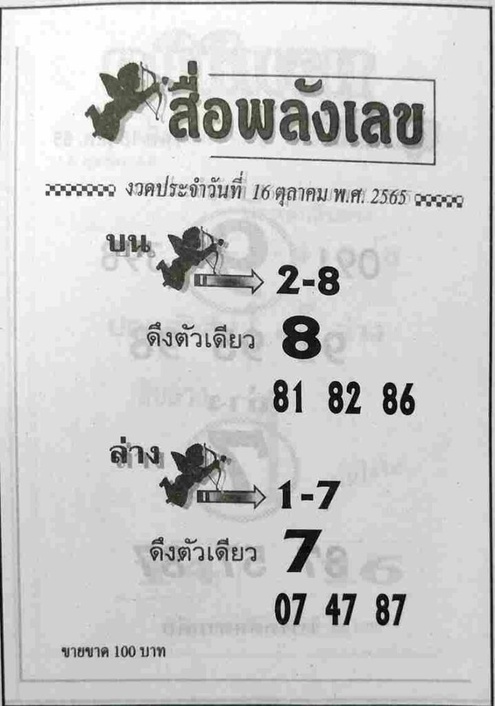 เลขเด็ด หวยสื่อพลังเลข 16/10/65