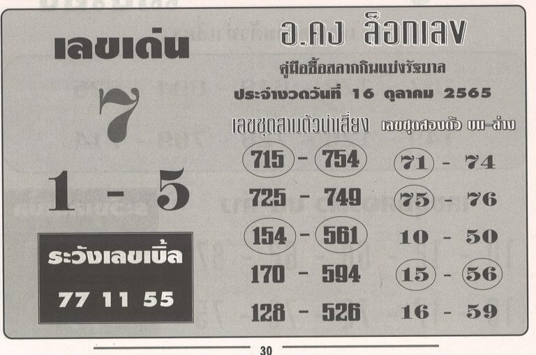 เลขเด็ด หวยอาจารย์คง 16/10/65