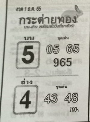 เลขเด็ด หวยกระต่ายทอง 1-12-65